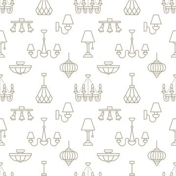 Light fixture, lamps seamless pattern, line illustration. Vector icons of home Stock Illustration