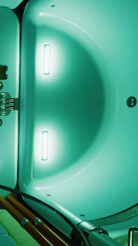 Light fixtures inside a modern space reflecting on a smooth surface Stock Footage 334106703