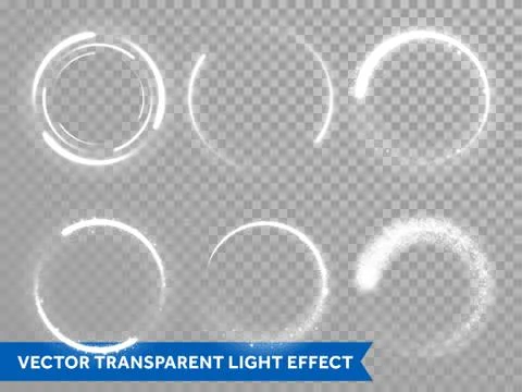 Light flash circle and star shine effect on vector transparent background Stock Illustration