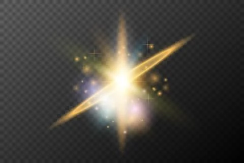 Light flash effect with flares and glow on a transparent background. Magical Stock Illustration