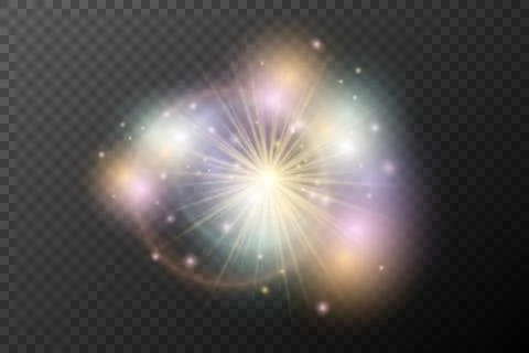 Light flash effect with flares and glow on a transparent background. Magical 库存插图