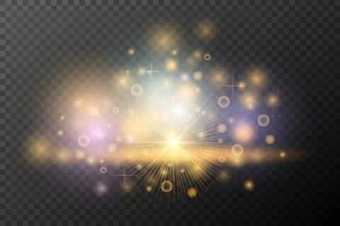 Light flash effect with flares and glow on a transparent background. Magical 库存插图