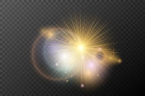 Light flash effect with flares and glow on a transparent background. Magical 库存插图