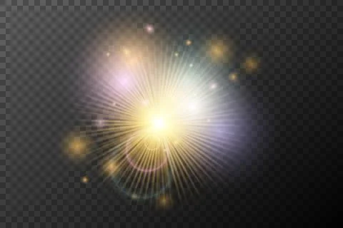 Light flash effect with flares and glow on a transparent background. Magical 库存插图