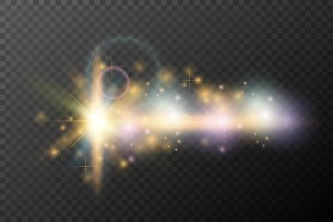 Light flash effect with flares and glow on a transparent background. Magical Stock Illustration