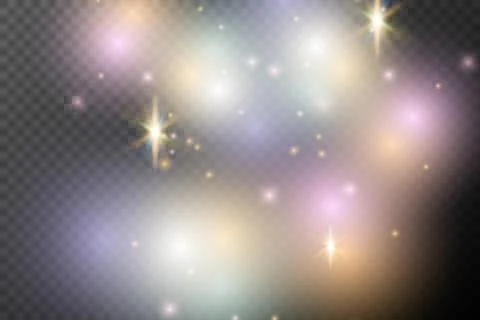 Light flash effect with flares and glow on a transparent background. Magical 스톡 일러스트