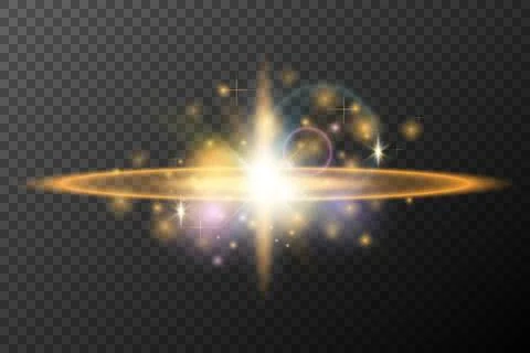 Light flash effect with flares and glow on a transparent background. Magical Illustrazione stock