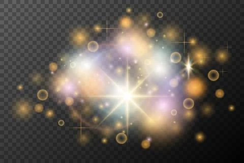 Light flash effect with flares and glow on a transparent background. Magical Stock Illustration