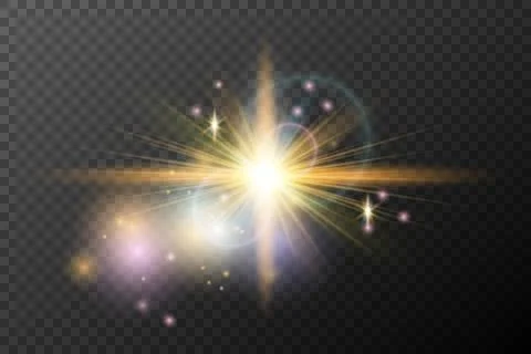 Light flash effect with flares and glow on a transparent background. Magical Stock Illustration