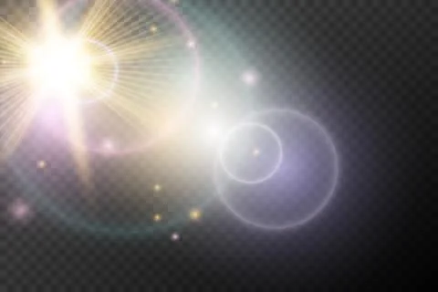 Light flash effect with flares and glow on a transparent background. Magical Stock Illustration