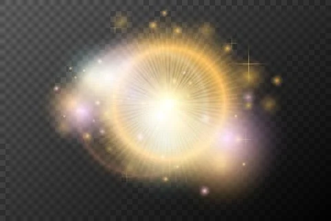 Light flash effect with flares and glow on a transparent background. Magical 库存插图