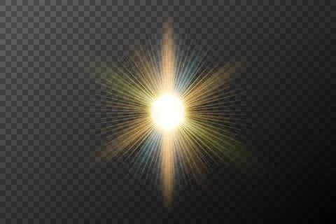 Light flash effect with flares and glow on a transparent background. Magical 库存插图