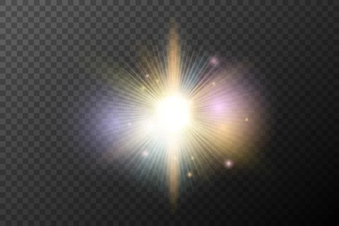 Light flash effect with flares and glow on a transparent background. Magical 库存插图