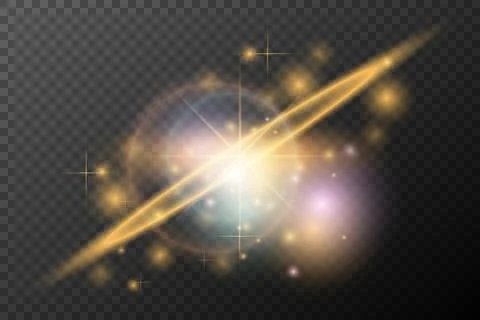 Light flash effect with flares and glow on a transparent background. Magical 스톡 일러스트