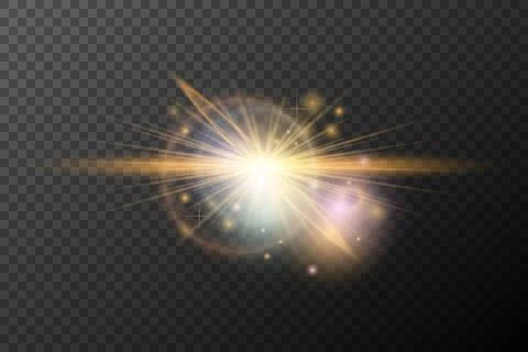 Light flash effect with flares and glow on a transparent background. Magical 스톡 일러스트