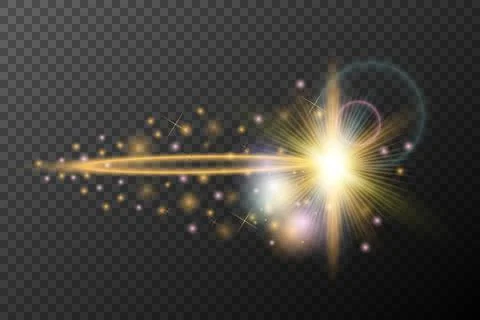 Light flash effect with flares and glow on a transparent background. Magical Illustrazione stock