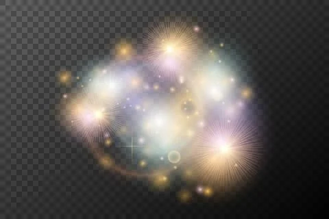 Light flash effect with flares and glow on a transparent background. Magical 스톡 일러스트