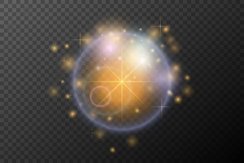 Light flash effect with flares and glow on a transparent background. Magical Stock Illustration