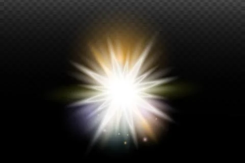 Light flash effect with flares and glow on a transparent background. Magical  Illustrazione stock
