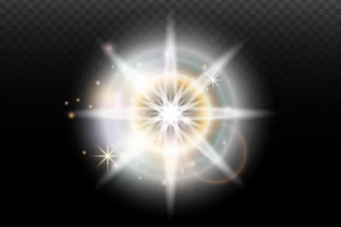 Light flash effect with flares and glow on a transparent background. Magical  스톡 일러스트