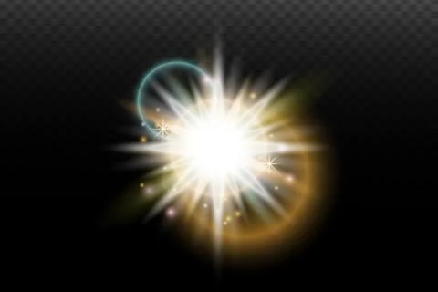 Light flash effect with flares and glow on a transparent background. Magical  스톡 일러스트