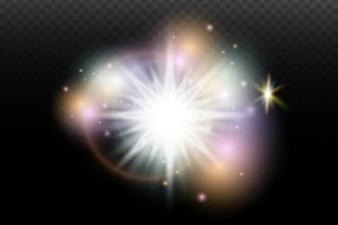 Light flash effect with flares and glow on a transparent background. Magical  스톡 일러스트