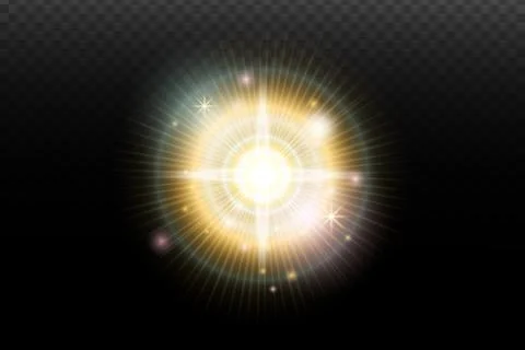 Light flash effect with flares and glow on a transparent background. Magical  스톡 일러스트