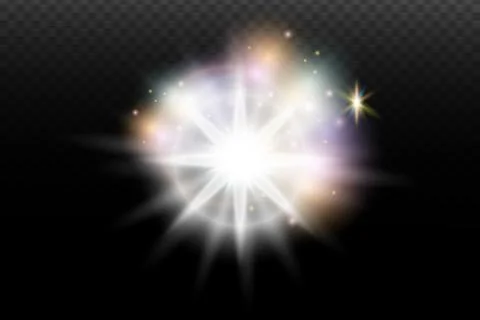 Light flash effect with flares and glow on a transparent background. Magical  스톡 일러스트
