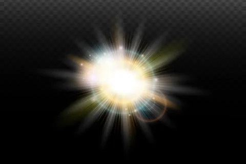 Light flash effect with flares and glow on a transparent background. Magical  스톡 일러스트