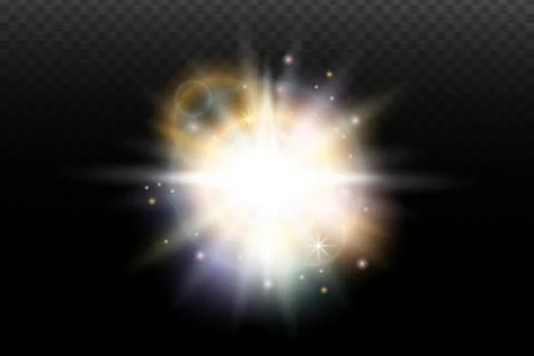 Light flash effect with flares and glow on a transparent background. Magical  스톡 일러스트