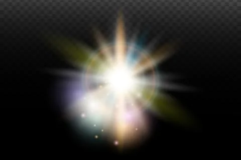 Light flash effect with flares and glow on a transparent background. Magical  스톡 일러스트