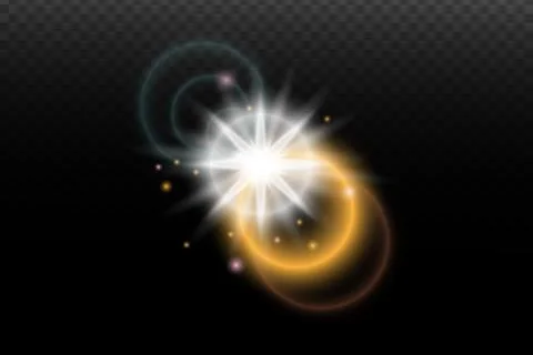 Light flash effect with flares and glow on a transparent background. Magical  스톡 일러스트