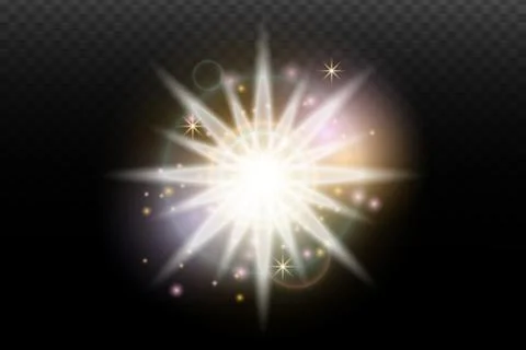Light flash effect with flares and glow on a transparent background. Magical  스톡 일러스트