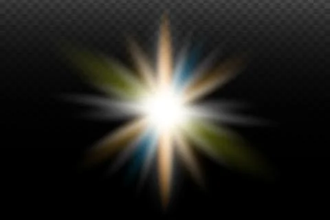 Light flash effect with flares and glow on a transparent background. Magical  Stock Illustration