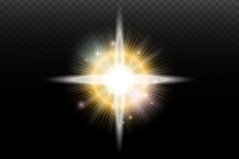 Light flash effect with flares and glow on a transparent background. Magical  스톡 일러스트
