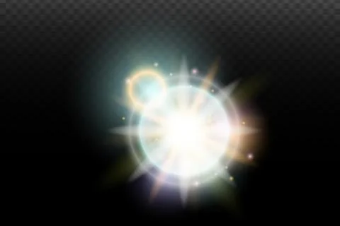 Light flash effect with flares and glow on a transparent background. Magical  스톡 일러스트
