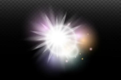 Light flash effect with flares and glow on a transparent background. Magical  스톡 일러스트