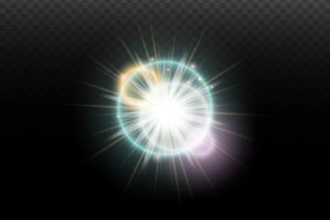 Light flash effect with flares and glow on a transparent background. Magical  스톡 일러스트