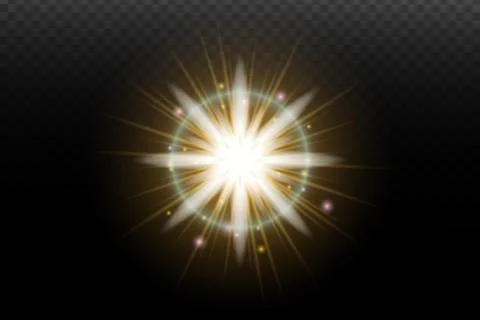 Light flash effect with flares and glow on a transparent background. Magical  스톡 일러스트