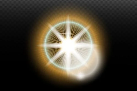 Light flash effect with flares and glow on a transparent background. Magical  스톡 일러스트