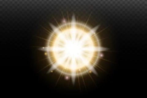 Light flash effect with flares and glow on a transparent background. Magical  스톡 일러스트