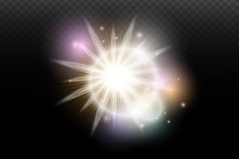 Light flash effect with flares and glow on a transparent background. Magical  스톡 일러스트