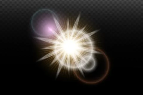 Light flash effect with flares and glow on a transparent background. Magical  스톡 일러스트