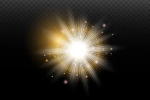 Light flash effect with flares and glow on a transparent background. Magical  스톡 일러스트