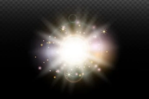 Light flash effect with flares and glow on a transparent background. Magical  스톡 일러스트