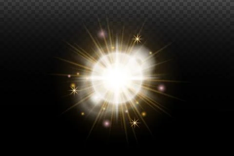 Light flash effect with flares and glow on a transparent background. Magical  Illustrazione stock