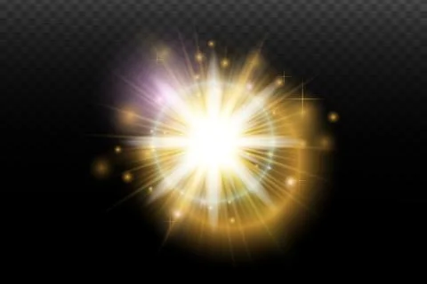 Light flash effect with flares and glow on a transparent background. Magical  스톡 일러스트