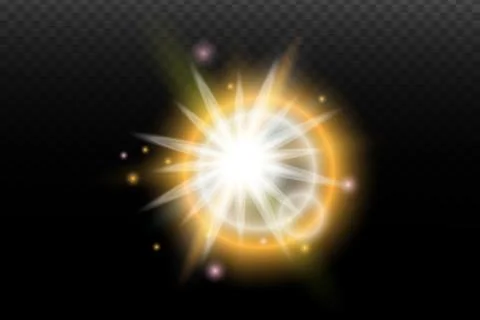 Light flash effect with flares and glow on a transparent background. Magical  스톡 일러스트