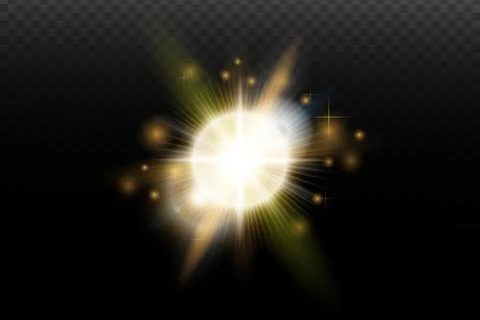 Light flash effect with flares and glow on a transparent background. Magical  스톡 일러스트