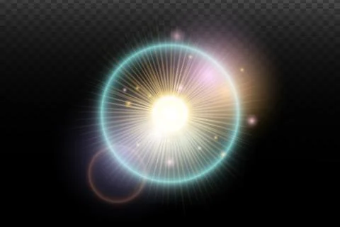 Light flash effect with flares and glow on a transparent background. Magical  스톡 일러스트